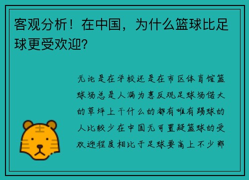 客观分析！在中国，为什么篮球比足球更受欢迎？